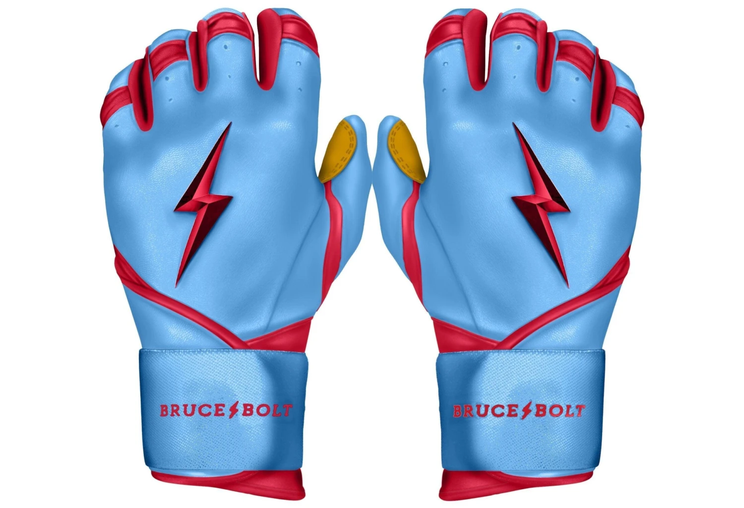 Bruce Bolt PREMIUM PRO BADER Series Long Cuff Batting Gloves: Baby Blue 1 Bruce Bolt PREMIUM PRO BADER Series Long Cuff Batting Gloves: Baby Blue