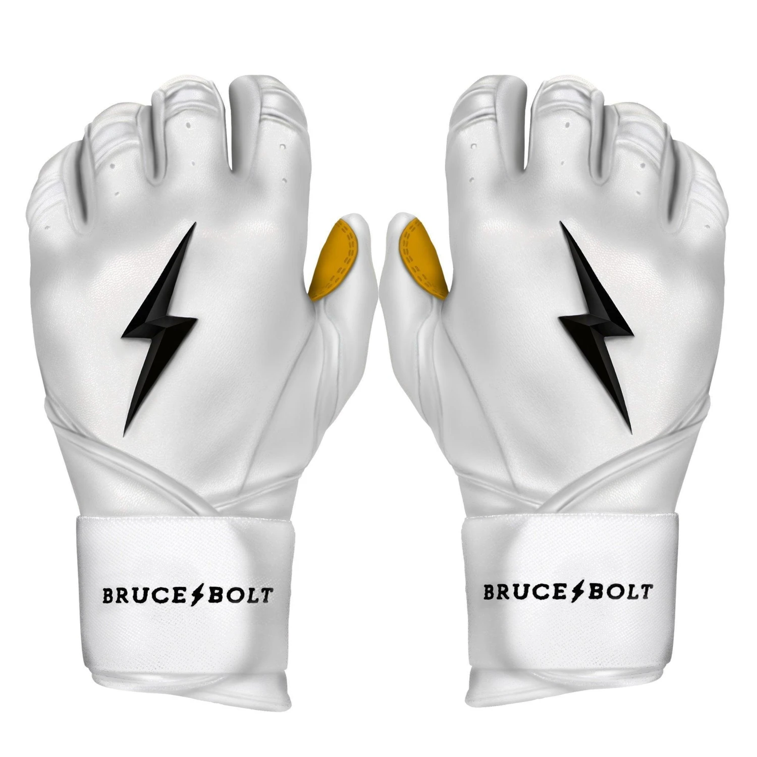 Bruce Bolt PREMIUM PRO Long Cuff Batting Gloves: White 1 Bruce Bolt PREMIUM PRO Long Cuff Batting Gloves: White