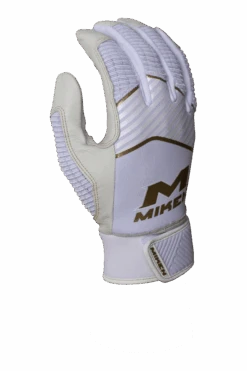 Miken Softball MK7X Adult White And Gold Batting Gloves: MBGGLD-WHT