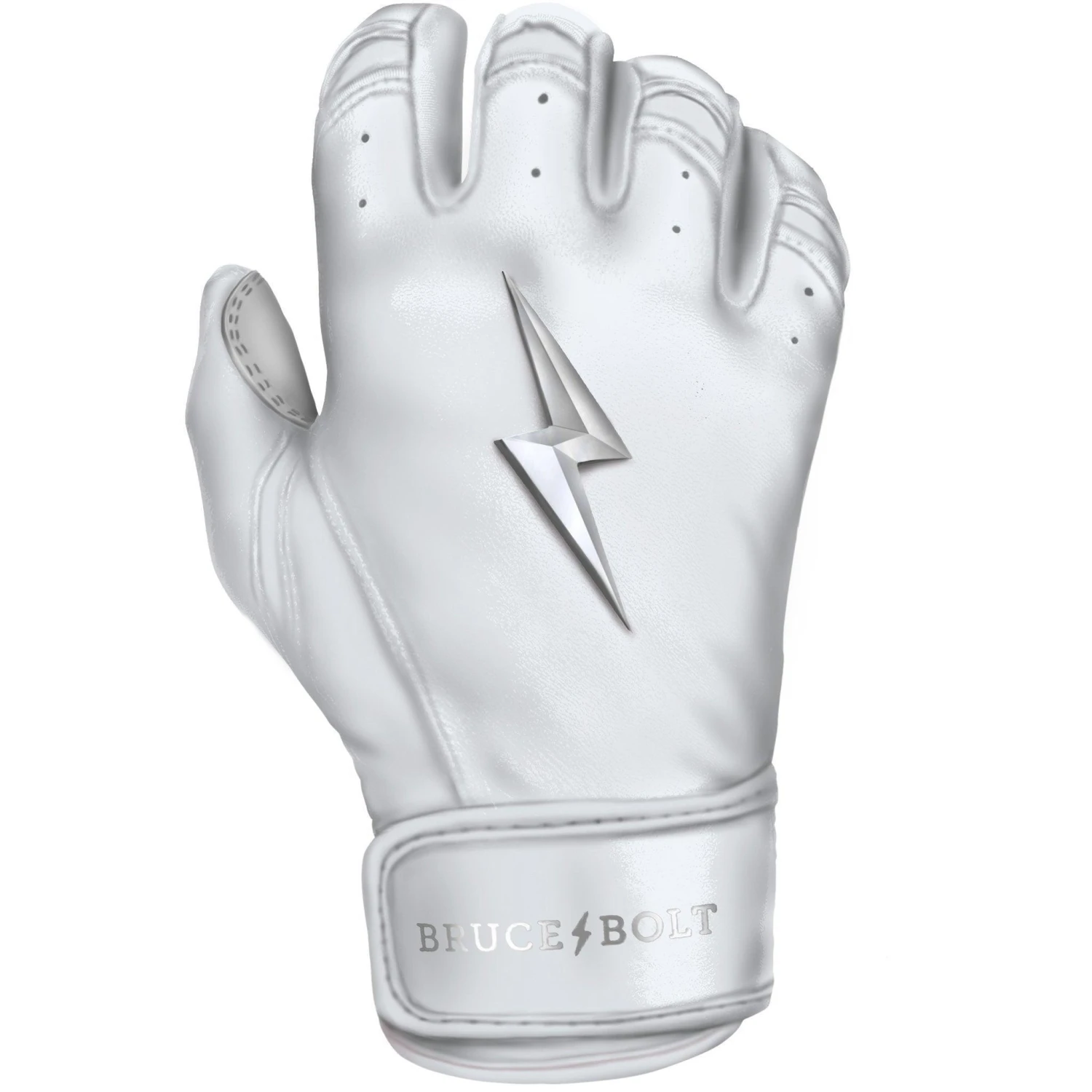 Bruce Bolt PREMIUM PRO Chrome Series Short Cuff Batting Gloves: White 8 Bruce Bolt PREMIUM PRO Chrome Series Short Cuff Batting Gloves: White - Image 8