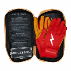 Bruce Bolt PREMIUM PRO Short Cuff Batting Gloves: Red -Bat Forge Store SC REDG BAG2