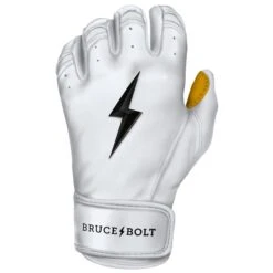 Bruce Bolt PREMIUM PRO Short Cuff Batting Gloves: White 16 Bruce Bolt PREMIUM PRO Short Cuff Batting Gloves: White -Bat Forge Store SC WHTG LEFT