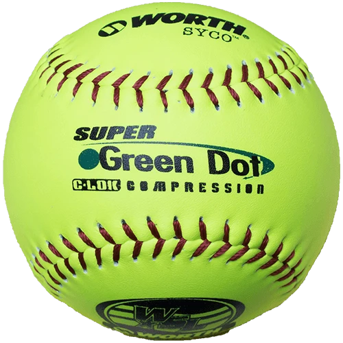 Worth 11" Super Green Dot WSL Slowpitch Softballs 47/400 (Dozen): YS11WSLC 1 Worth 11" Super Green Dot WSL Slowpitch Softballs 47/400 (Dozen): YS11WSLC