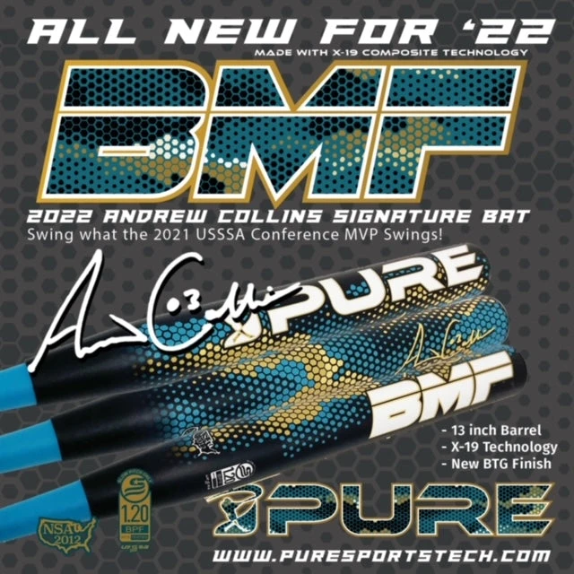 2022 PURE Sports Andrew Collins BMF Signature 2PC 13" USSSA Slowpitch Softball Bat 1 2022 PURE Sports Andrew Collins BMF Signature 2PC 13" USSSA Slowpitch Softball Bat